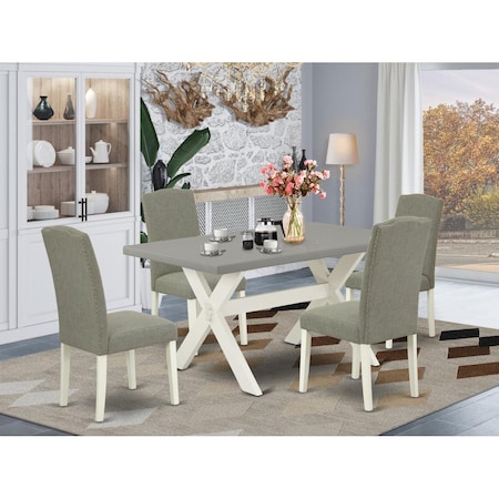 East West Furniture 5 Piece X-Style Modern Rectangular Table Set - Linen White X096EN206-5
